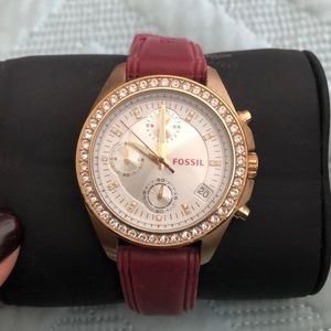 Fossil Watch -Maroon/Purple Rubber Band/Gold Face